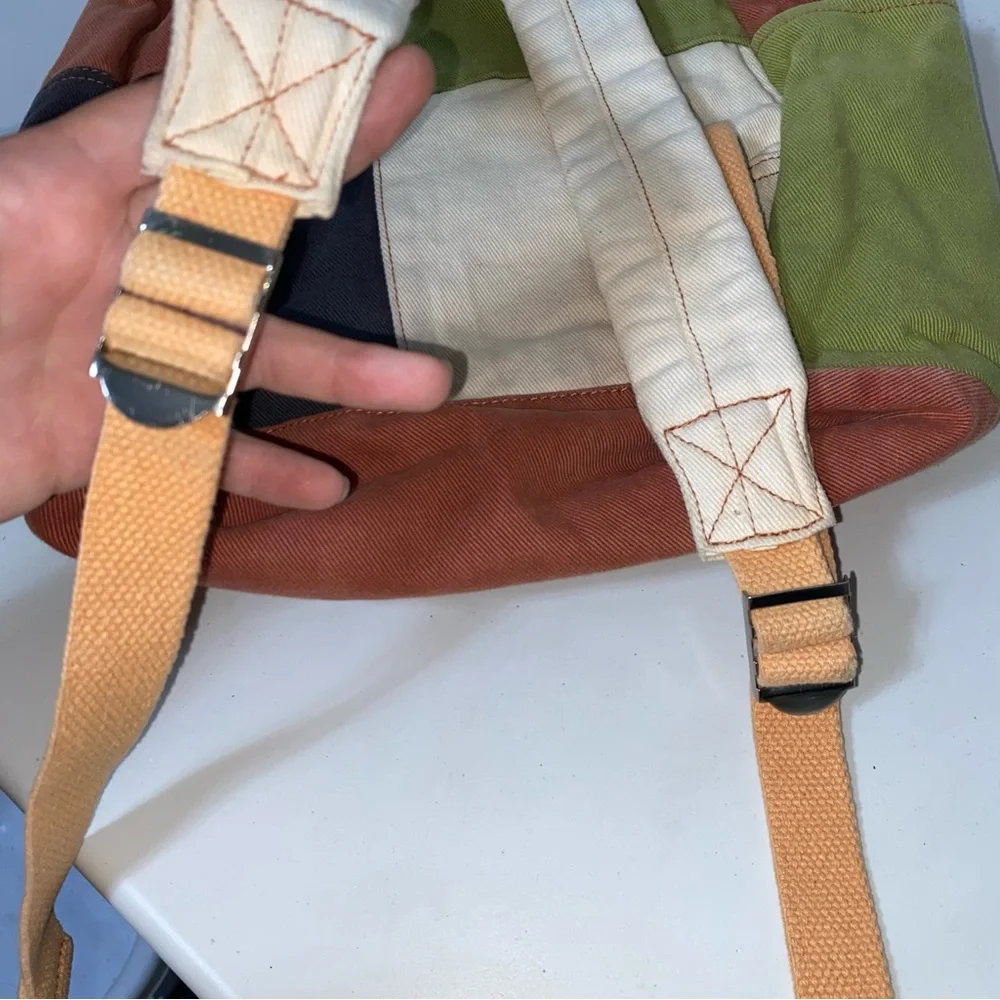 BDG Small Colorblock Backpack Cargo Multi Zipper Neutrals Unique Patchwork